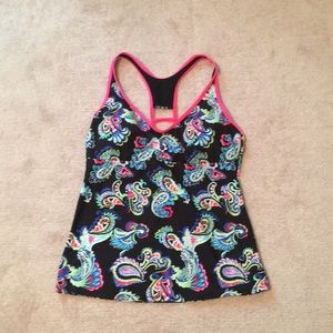 Free country pink and black swim top